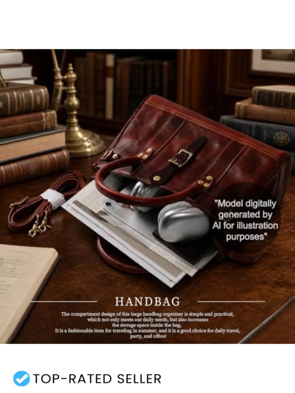 Genuine Leather Satchel Handbag Women Men, Top-Grain Vegetable-Tanned,
